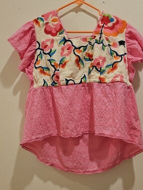 Plenty by Tracy Reese Pink Embroidered Floral Peplum Top